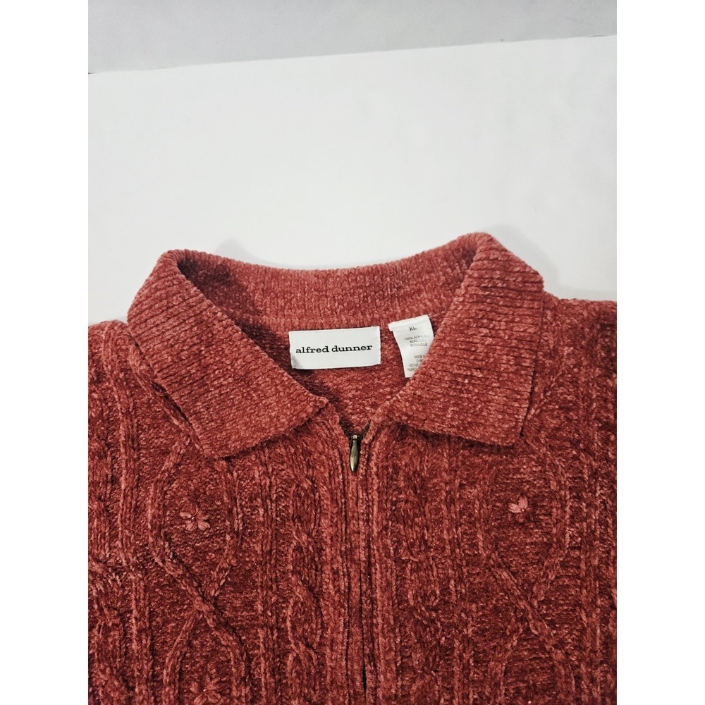 Alfred Dunner Rustic Red Cable Knit Collared Sweater Size XL Floral Accents - Picture 6 of 9